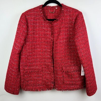 Chaqueta Blazer Chico's Flecos Tweed Rojo Hilo Metálico Lentejuelas Festivo talla 3 16 Foto 1 de 4