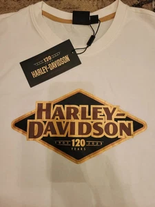 RARA Harley Davidson 120 Aniversario Hombres MED Camiseta Blanca Manga Corta Crew - Imagen 1 de 2