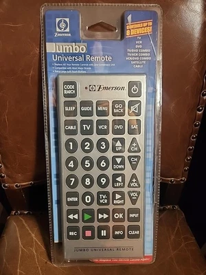 NEW Emerson Jumbo Universal Remote Control 8 Devices TV DVD VCR Satellite & More - Image 1 of 4