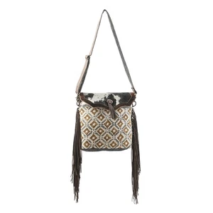 KB OHLAY KB117 Cross Body Upcycled Wool Upcycled Canvas Embossed Hair-On - Picture 1 of 3