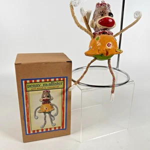 Sockenaffe Mädchen Penny McAllister Volkskunst Pappmaché Ornament gepunktet Kleid - Bild 1 von 11