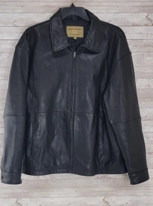 Vintage Boston Harbour schwarz weiches Leder durchgehender Reißverschluss Jacke gestepptes Futter Herren Lg - Bild 1 von 15