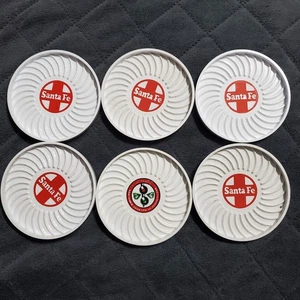 Vintage Santa Fe Railroad Set of 6 Train Coasters White Plastic 70s - Picture 1 of 7
