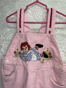 Vintage Raggedy Ann Soft Pink Corduroy Overalls Embroidered Toddler Kids 4t Y2K - Picture 1 of 9