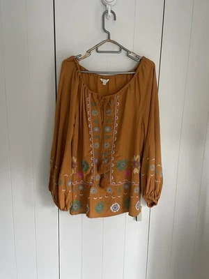 Blusa Monzón Amarillo Oscuro Ébano Talla M Boho Floral Bordada 70€ Foto 1 de 4