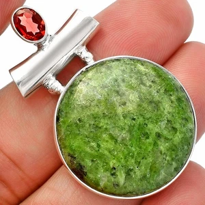 Ciondolo Serpentina e Granato Naturale Argento Sterling 925 Gioielli P-1279 - Foto 1 di 5