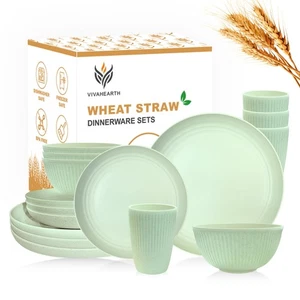 Wheat Straw Dishes Set for 4, Dinnerware Sets 16 piece, Unbreakable Plates, B... - Picture 1 of 7