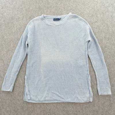 Suéter Polo Ralph Lauren Feminino Pequeno Azul Malha Aberta Pulôver de Linho Manga Longa - Imagem 1 de 4