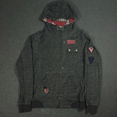 y2k Volcom Hoodie Womens XL Fleece Pullover Retro logo patches (No Drawstring) - Image 1 of 4