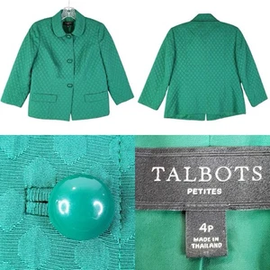 Talbots Blazer Size 4P Petite Jacket Button Closure Green Lined Geometric - Picture 1 of 8