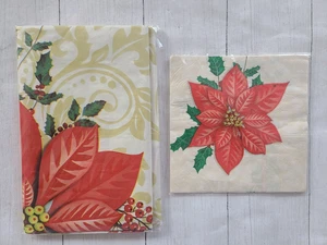 Mantel de vinilo damasco vintage de acebo de Navidad servilletas a juego nuevo en paquete - Imagen 1 de 3