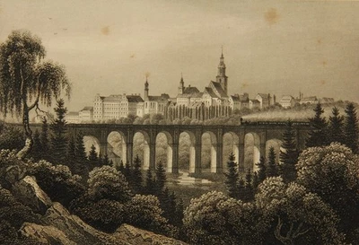 KURZ (*1815) nach ROHBOCK (*1824), Loebau mit Viadukt, Sst. Romantik Landschaft - Bild 1 von 4