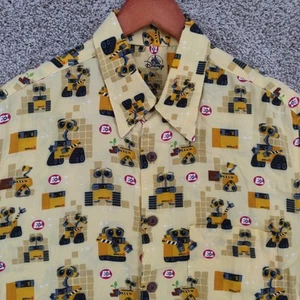 Disney Pixar Wall-E Shirt Mens Medium M Yellow Short Sleeve Button Rayon - Picture 1 of 14