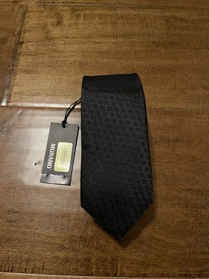Murano Charcoal Black Skinny Slim 100% Silk Men's Neck Tie - New! - Image 1 of 2