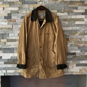 LL Bean Field Coat Men L Beige Original Barn Jacket 187059 Plaid Flannel Lined - Picture 1 of 6