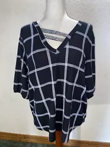 Black & White Window-Pane Short Sleeve Top XL Como Black. - Picture 1 of 4