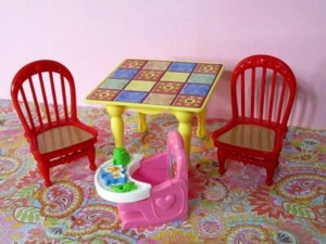 LOVING FAMILY Twin Time Dollhouse Grand Mansion KITCHEN TABLE & BABY HIGH CHAIR - Picture 1 of 7