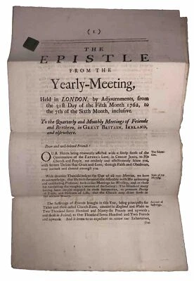 1762, QUAKER EPISTLE, LONDON MEETING SOCIETY OF FRIENDS, RELIGION, EDWARD GULSON - Image 1 of 4