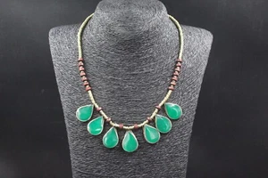 Afghan Alpaka Green Enamel necklace, Belly Dance Tribal Necklace, Kuchi Necklace - Picture 1 of 8