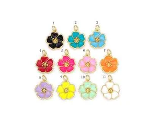 Bunte Emaille Blume Gold Anhänger, 18K Gold gefüllt Blume Charm, Halskette - Bild 1 von 3