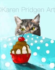 ACEO ATC Art Card Painting Print Signed Cat Cats Kitten Pet Animal - Picture 1 of 2