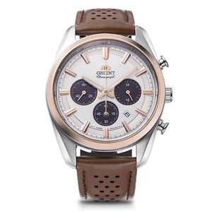 Orient Stretto Solar Chronograph White Dial Leather Strap Men Watch RA-TX030610B - Picture 1 of 8