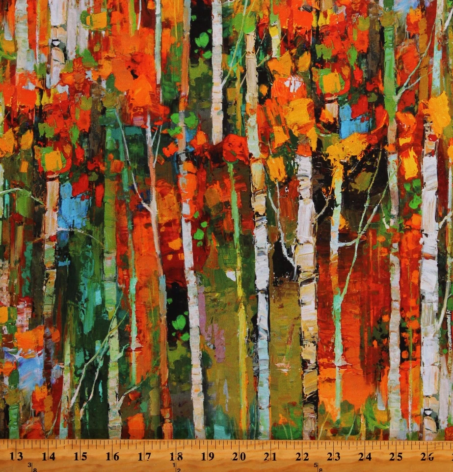 Algodón Silencioso Lago Aspecto Pintado Árboles de Otoño Estampado por Yarda D481.61 Foto 1 de 1