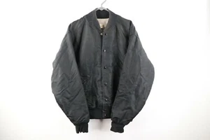 Vtg 70s Felco Mens XL Distressed Sherpa Fleece Lined Satin Bomber Jacket Black - Picture 1 of 10