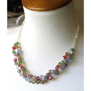 Beaded Necklace Colorful Faceted Crystal Beads Silver Wire Entwined 18" - Picture 1 of 5