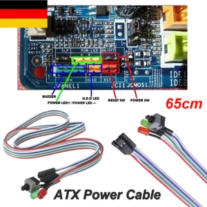 65cm ATX Netzkabel PC Desktop Gehäuse Power An-/Aus-Schalter + Reset-Taste DE - Zdjęcie 1 z 10