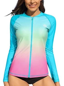 Women's Long Sleeve Swim Shirt Sun Protection Swim Tops UPF 50+ Zip Rash Guar... - Picture 1 of 9