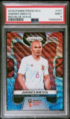 2018 Panini Prizm World Cup Red Blue Wave Andres Iniesta #197 PSA 9 LOW POP SP - Image 1 of 2