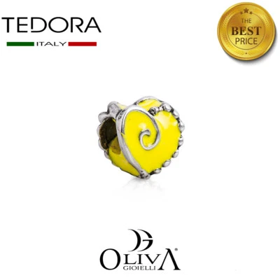 Tedora Bead cuori in argento e smalto giallo LT 121/6 - Immagine 1 di 4