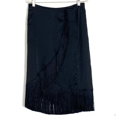 Falda Bailey 44 Mujer M Negra Satén Flecos Nueva Western Flapper Vaquera Lápiz Foto 1 de 4