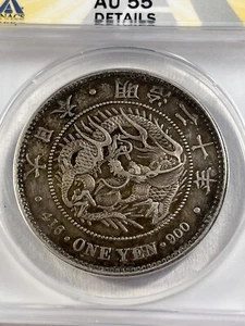 1887 Year 20 Japan 1 Yen Large Silver Coin Graded AU 55 Details Cleaned by ANACS - Picture 1 of 4