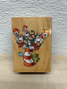 Vtg 1998 TM Henson All Night Media Dr. Seuss Hats Off Wood Mounted Rubber Stamp - Picture 1 of 9