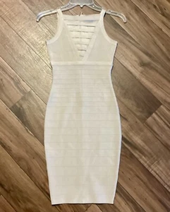 Marciano Penelope Bandage Mesh Illusion Bodycon Dress in Tan XS - Picture 1 of 10
