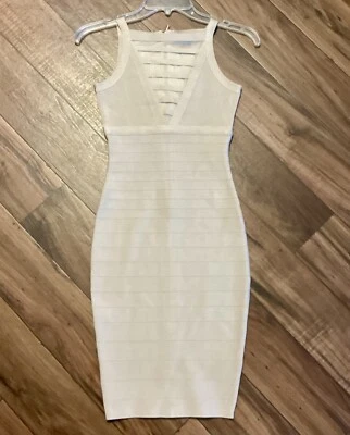 Marciano Penelope Bandage Mesh Illusion Bodycon Dress in Tan XS - Image 1 of 4