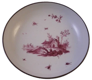 Antique 18thC Hoechst Porcelain Puce Scenic Saucer Scene Porzellan Untertasse #2 - Picture 1 of 7