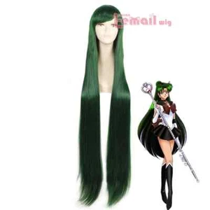 Anime Sailor Pluto Meiou Setsun Long Straight Dark Green Cosplay Wig - Picture 1 of 8