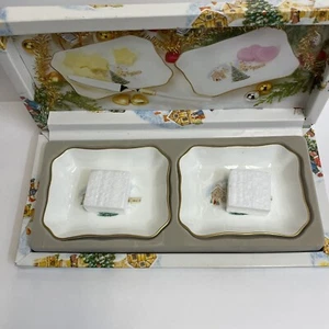 Bandeja Chelsea Mikasa Vintage Feliz Navidad Árbol Baratija Plato Par Hueso China - Imagen 1 de 9