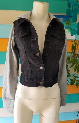 So Womens Jean Jacket Hooded Long Sleeve Sz L 10-12 Demin  - Image 1 of 4
