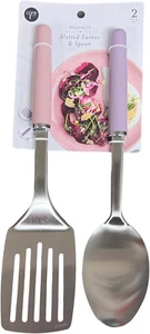 Core Kitchen 2 Piece Metal Slotted Turner and Spoon Utensil Set Pink/Purple - Picture 1 of 1
