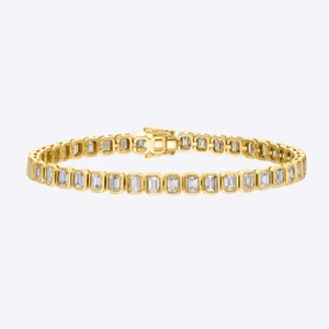 14K Yellow Gold Bezel Bracelet 6.00 Carat GLI HRD Lab Grown Emerald Cut Diamond - Imagen 1 de 4