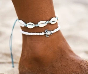 Fußschmuck Fußkette Muscheln Meeresschildkröte Schildkröte Perlen Damen Geschenk - Bild 1 von 1