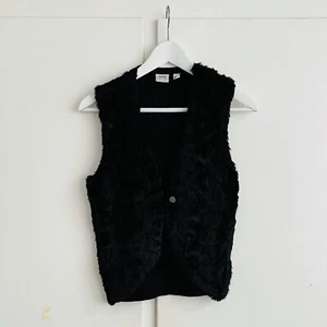 90s Y2K ESPRIT black knit & faux fur vest top XS 6 | ex cond casual - Picture 1 of 8