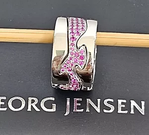 Georg Jensen Fusion Pink Sapphire Centre w. 18ct White Gold Rings x2 Sz 50 Small - Picture 1 of 24