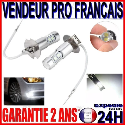 2 AMPOULES H3 LED A 10 SMD LAMPE BLANCHE EN XENON 6000K POUR ANTI BROUILLARD 12V - Photo 1/4