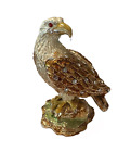 Bejeweled Enameled Pewter Bald Eagle Trinket Box With Crystals. New!
