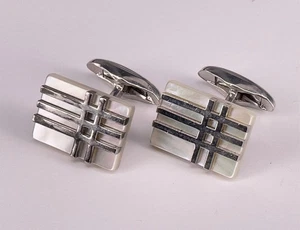 Vintage Henkel & Grossé Manschettenknöpfe, mit Perlmutt, Rhodiniert (AT 314) - Picture 1 of 4